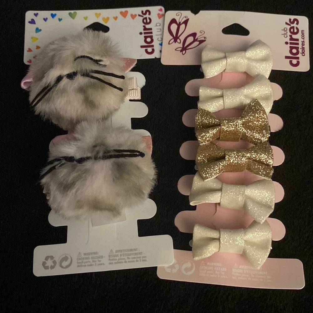 Cat Pom Hair Clips and bow clip